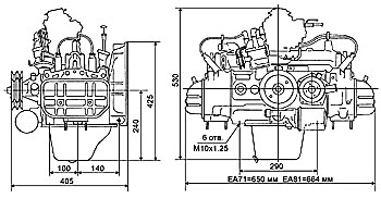 Общий вид двигателя "Субару" (ЕА71-ЕА81)